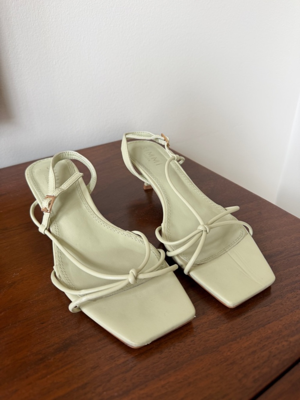 ASOS Simmi London Hanah Square Toe Strappy Kitten Heel in Pastel Sage